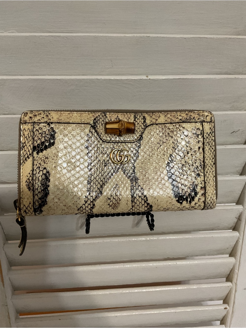 Gucci Cream Wallet Bamboo 1947 Python Zip Around